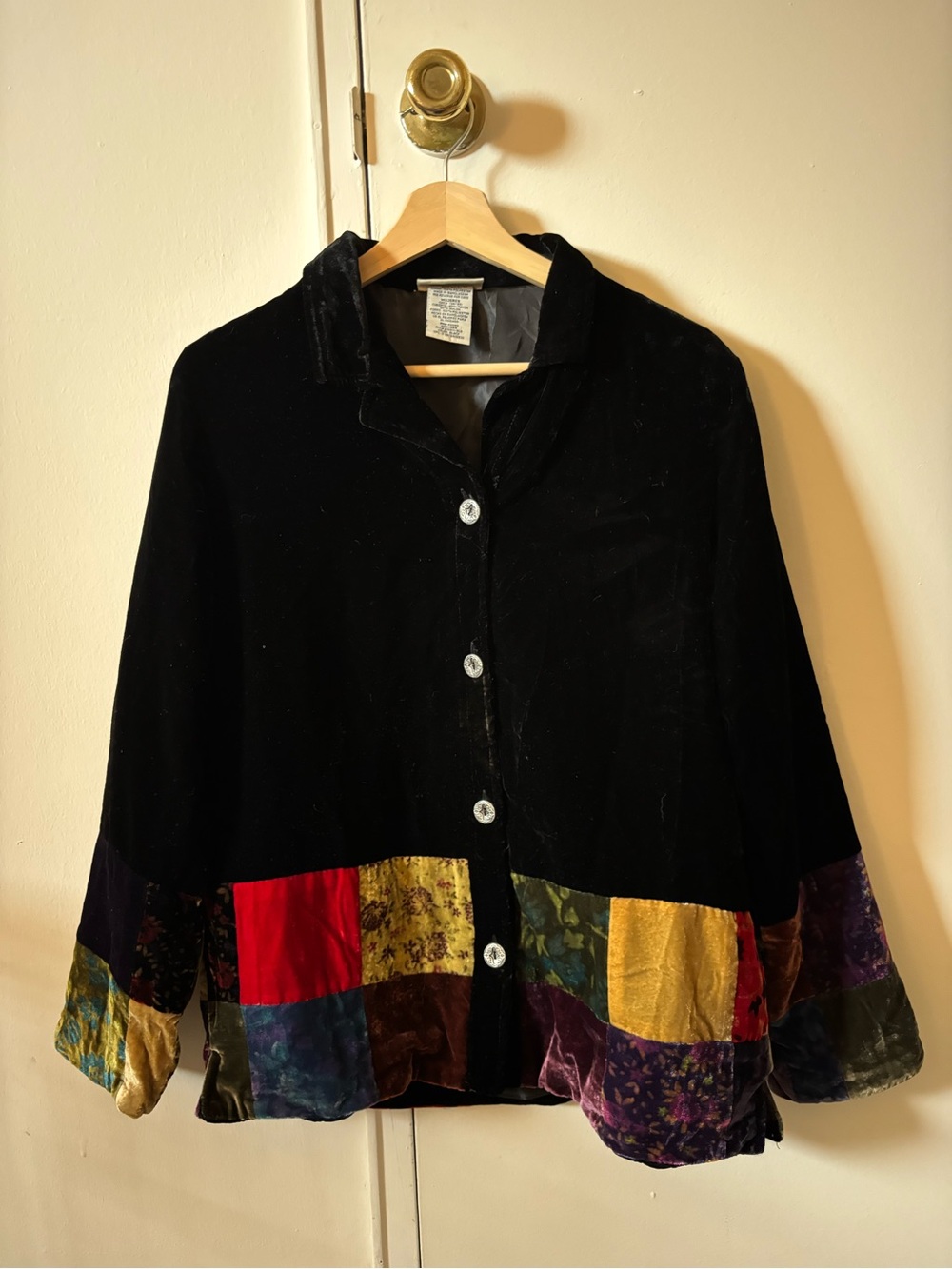 White Stag Black Velvet Jacket with Patchwork